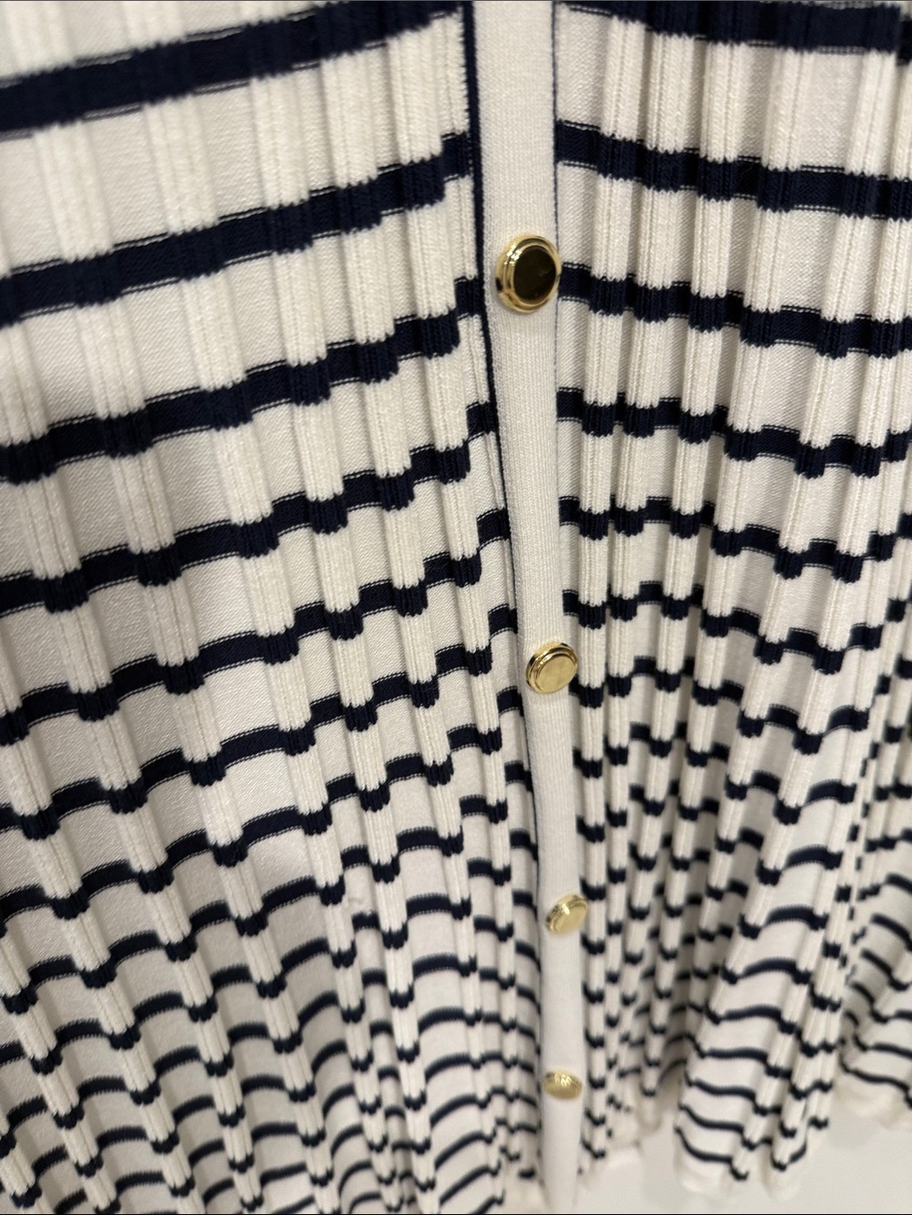 Tahari White and Navy Striped Button-Front Midi Dress - Picture 4 of 5